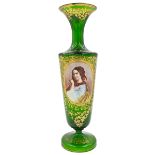 GREEN MAJESTY – LARGE 19TH CENTURY BOHEMIAN GLASS VASE WITH GOLD GILDING