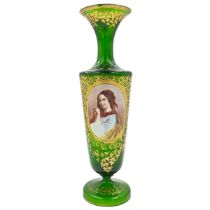 GREEN MAJESTY – LARGE 19TH CENTURY BOHEMIAN GLASS VASE WITH GOLD GILDING