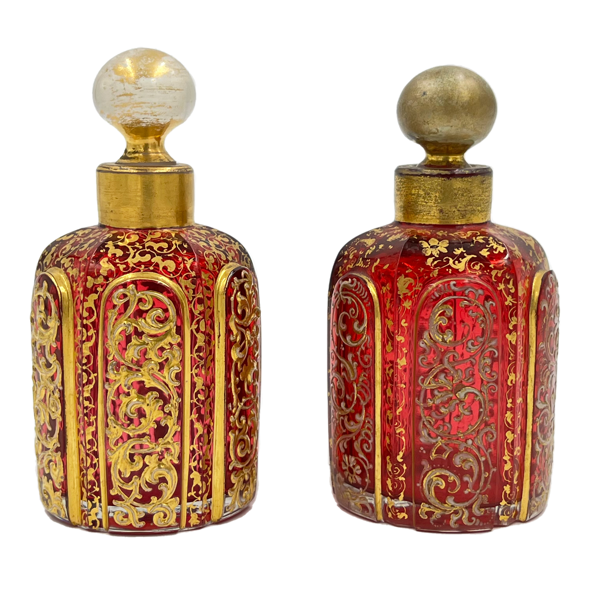 PAIR OF RUBY BOHEMIAN GLASS PERFUME BOTTLES