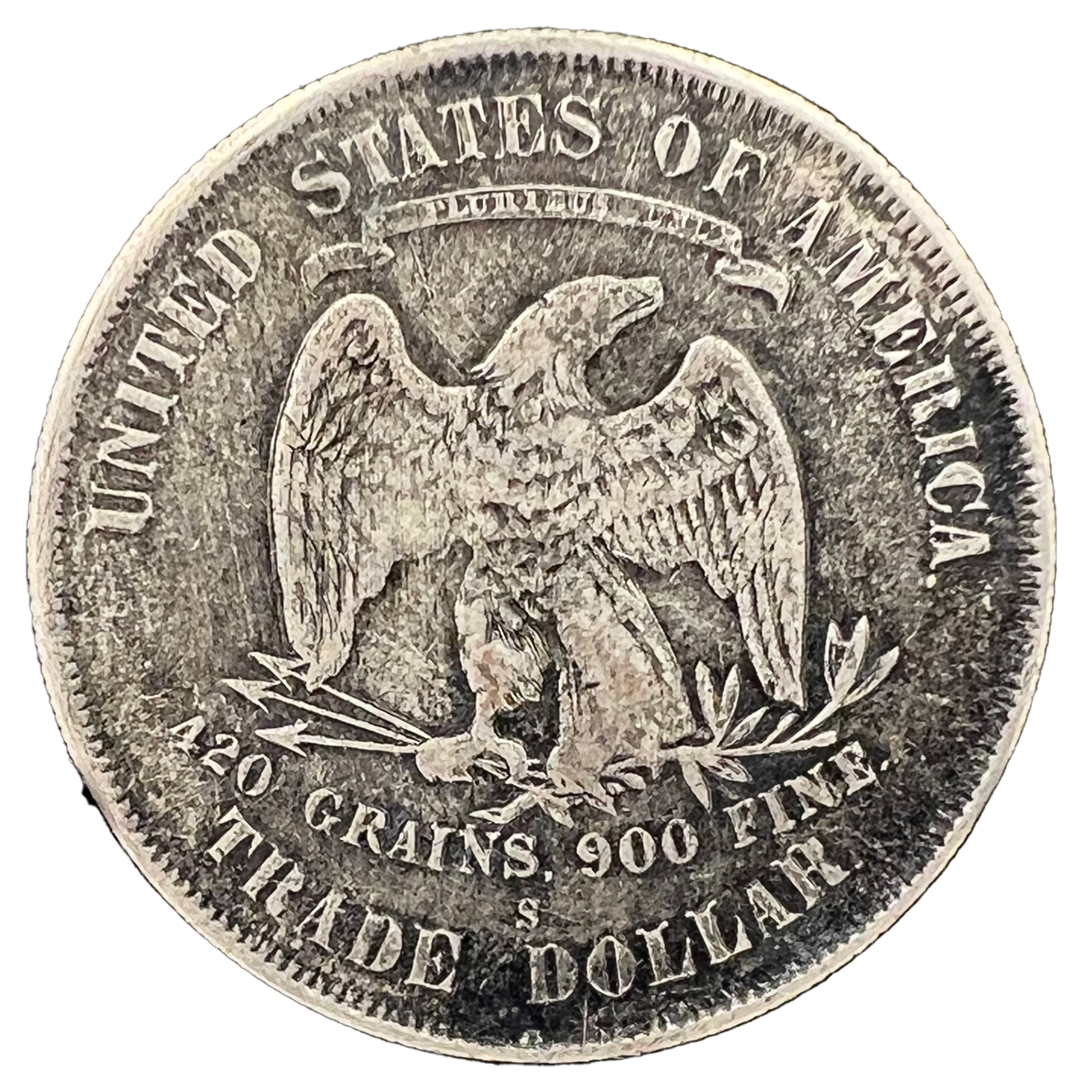 1877 S UNITED STATES OF AMERICA US SILVER TRADE DOLLAR COIN