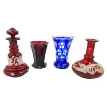 VARIETY IN BLUE AND RED – BOHEMIAN GLASS CUPS AND CONTAINERS