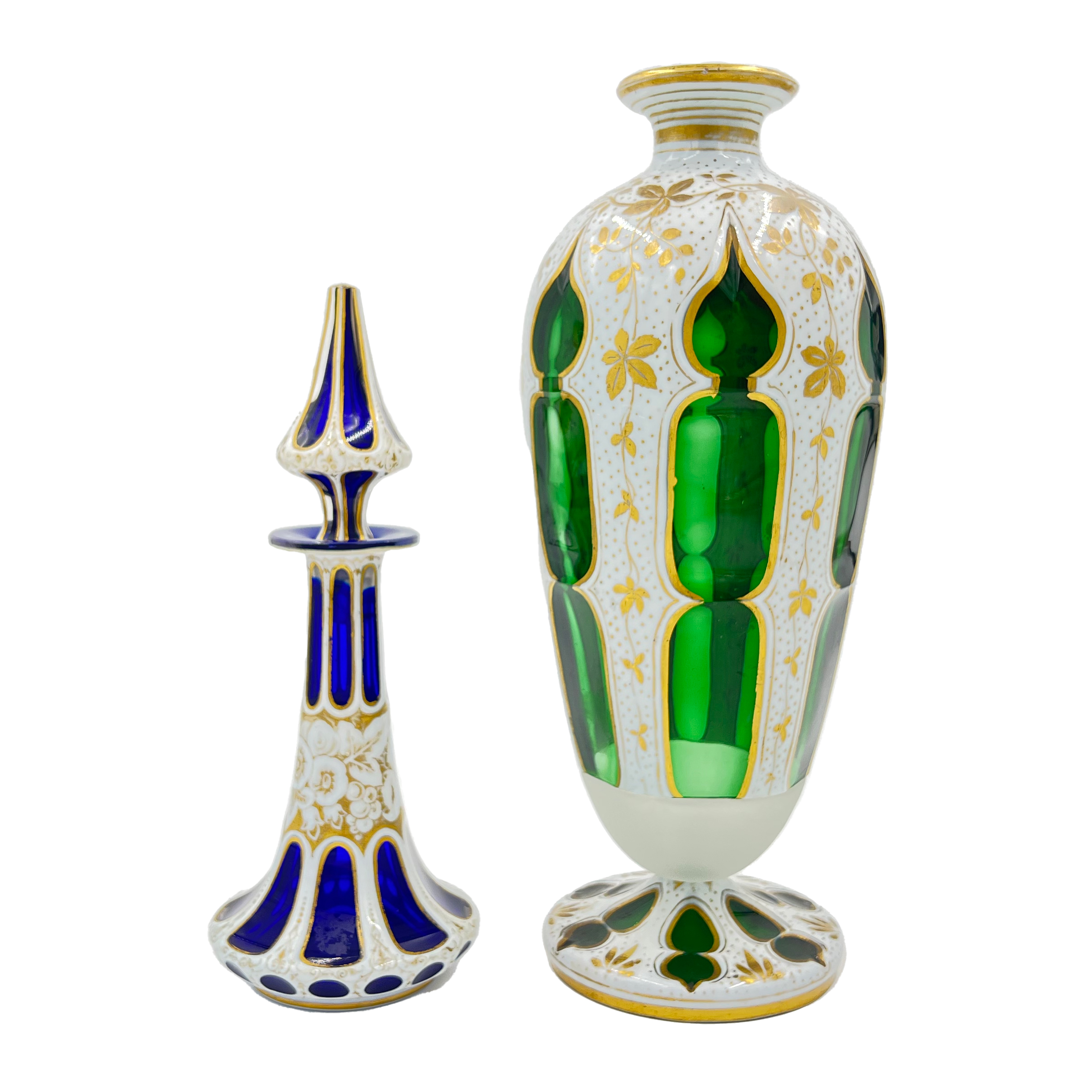OVERLAY BOHEMIAN GLASS VASE AND PERFUME BOTTLE, 19TH CENTURY