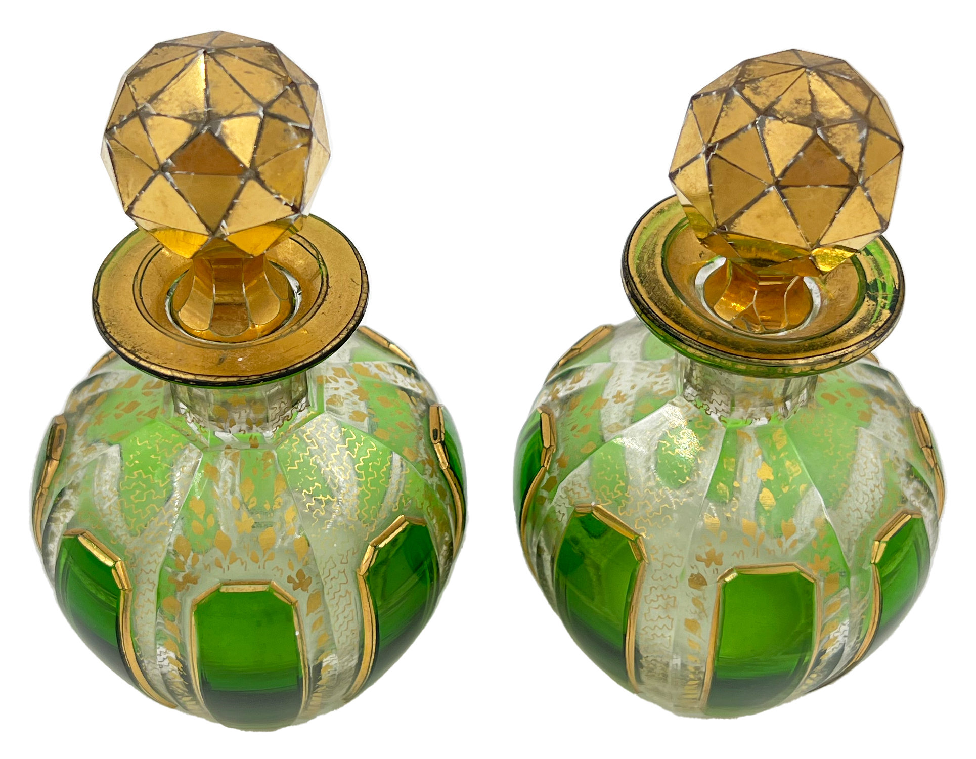 PAIR OF GREEN BOHEMIAN GLASS PERFUME BOTTLES - Image 2 of 2