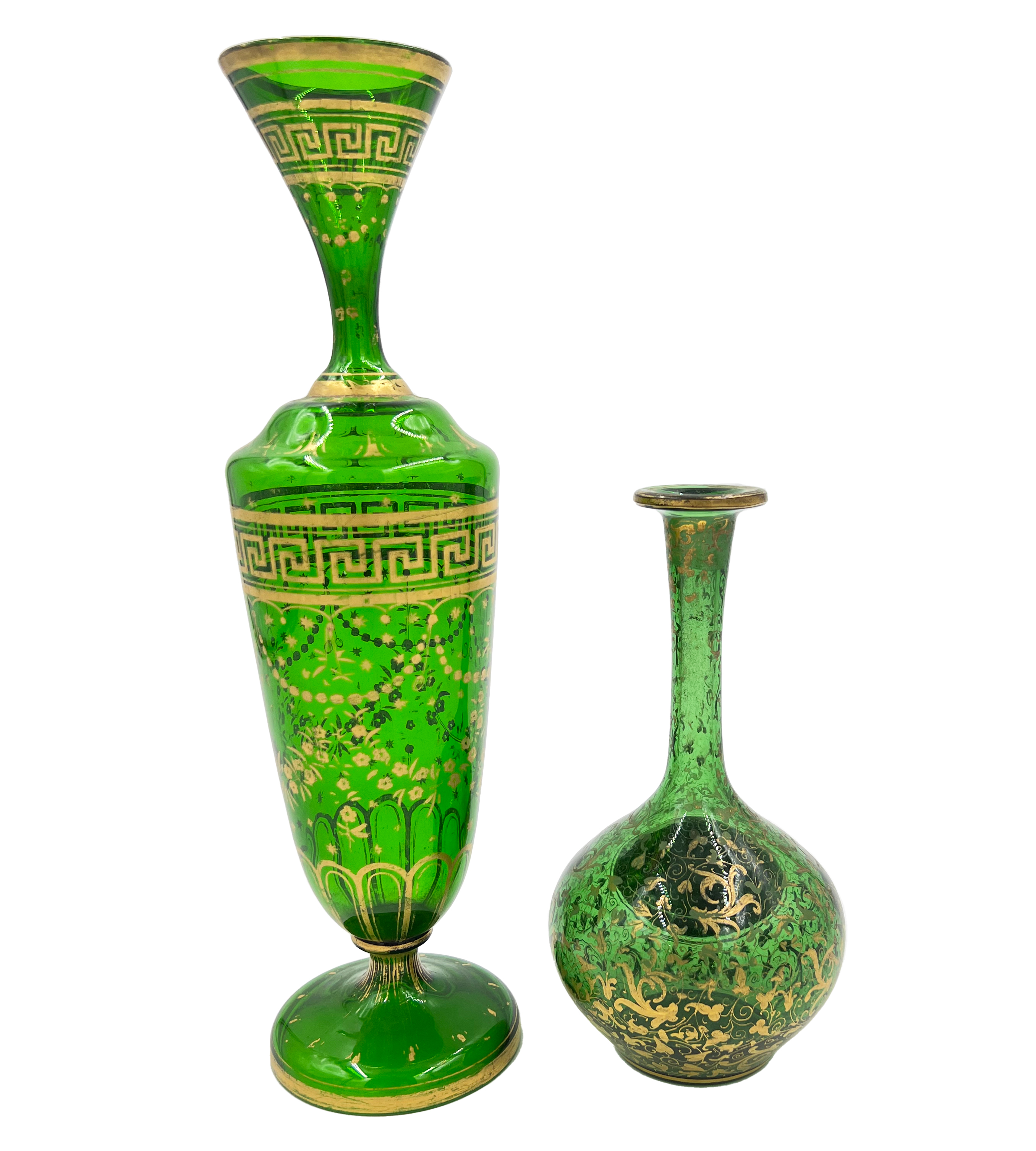 TWO GREEN BOHEMIAN GLASS VASES, LATE 19TH CENTURY - Image 2 of 2