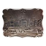 A FINELY ENGRAVED CASTLE TOP SILVER VINAIGRETTE, BIRMINGHAM, DAVID PETTUFER, 1852