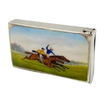 A SILVER AND ENAMEL VESTA CASE DEPICTING TWO RACEHORSES IN FULL SPRINT, LONODN, GEORGE HEATH, 1884