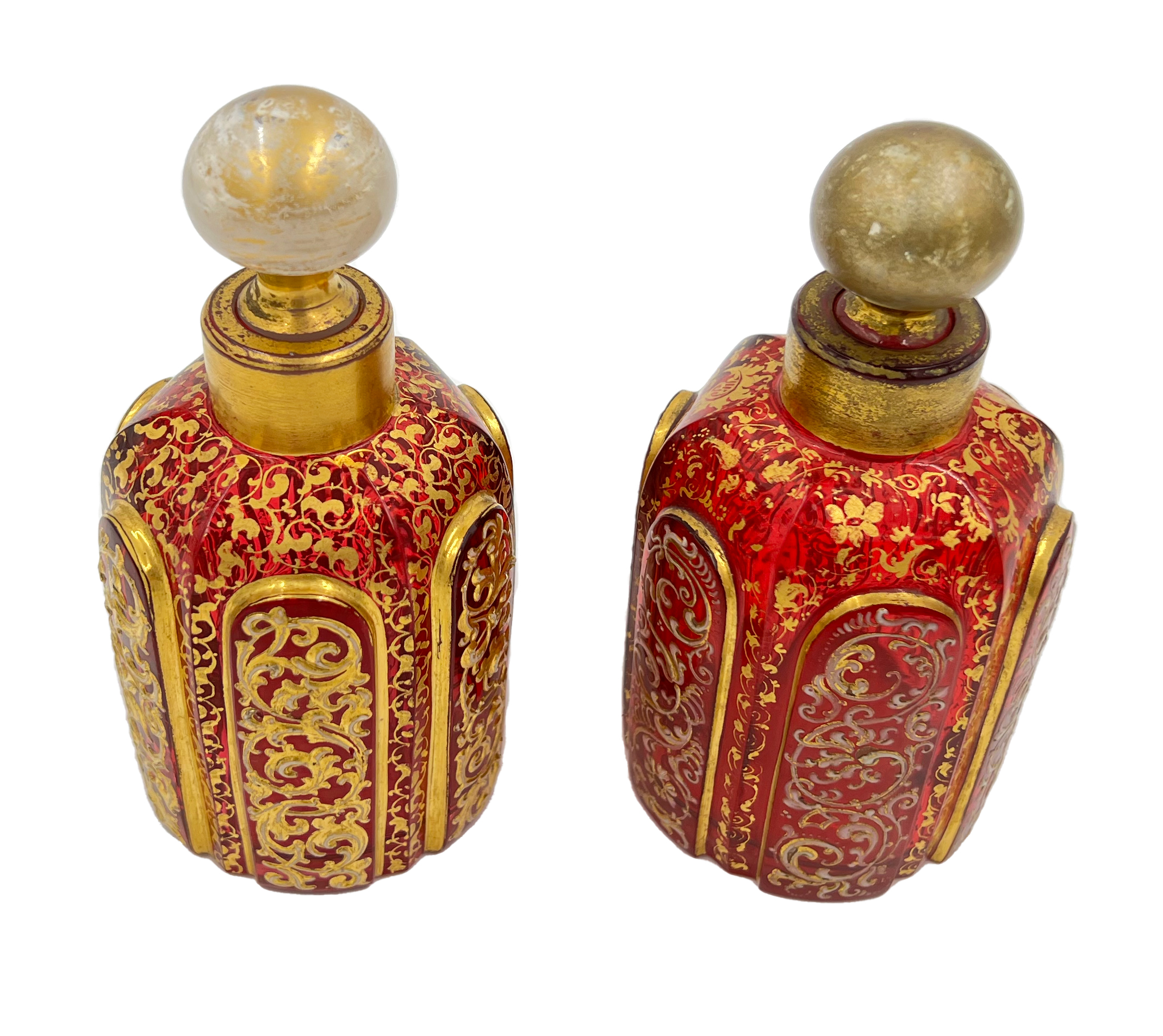 PAIR OF RUBY BOHEMIAN GLASS PERFUME BOTTLES - Image 2 of 2