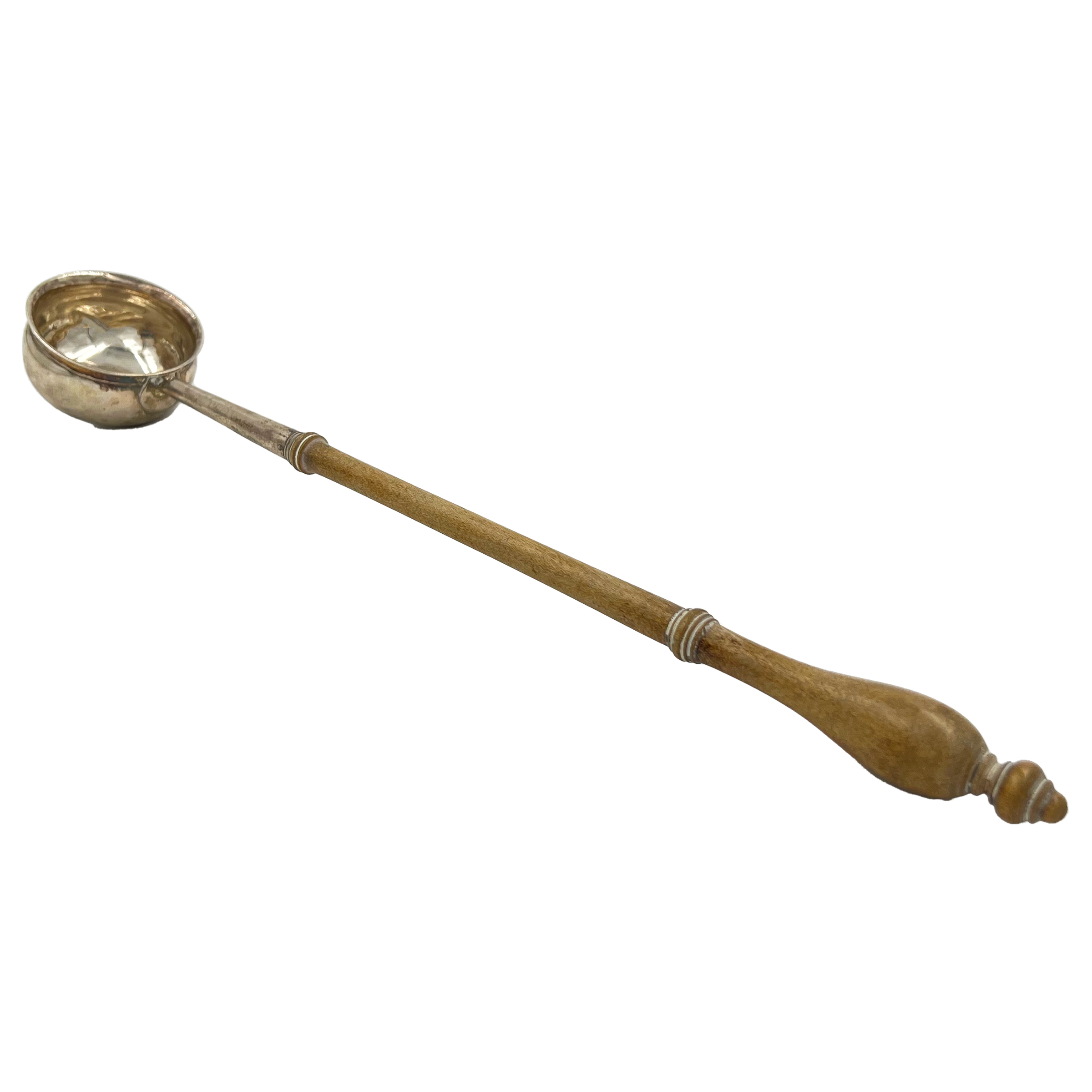 A GEORGIAN SILVER PUNCH/TODDY LADLE WITH TURNED WOODEN HANDLE, LONDON, 1806