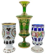 FLORAL TRIO: BOHEMIAN GLASS CUPS AND VASE ENSEMBLE