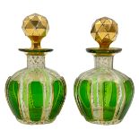 PAIR OF GREEN BOHEMIAN GLASS PERFUME BOTTLES