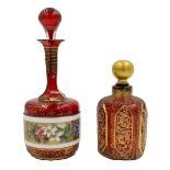 TWO BOHEMIAN RED GLASS PERFUME BOTTLES