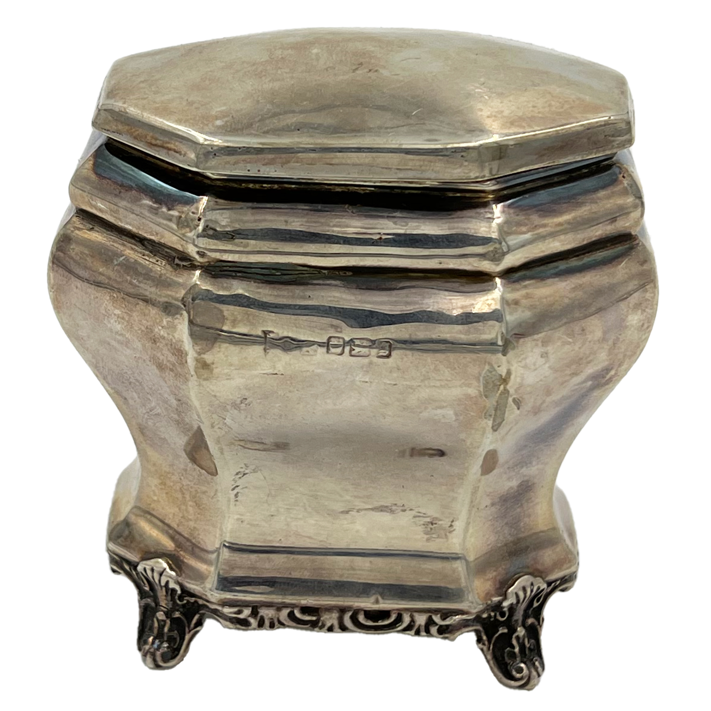 A SILVER LIDDED TEA CADDY, SHEFFIELD, 1899