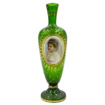 19TH CENTURY BOHEMIAN GLASS VASE WITH PORCELAIN PLAQUE