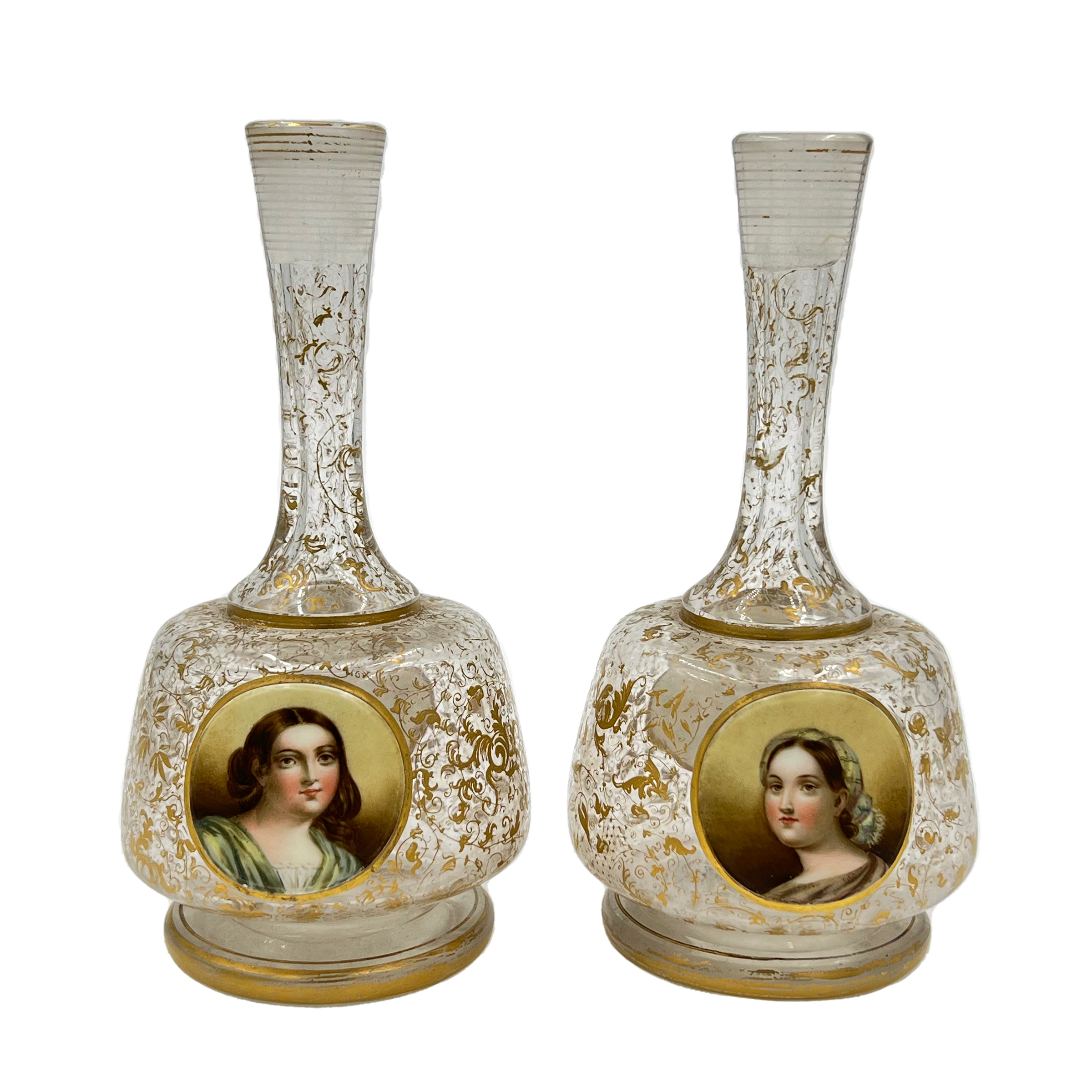 PAIR OF 19TH CENTURY CLEAR BOHEMIAN GLASS VASES
