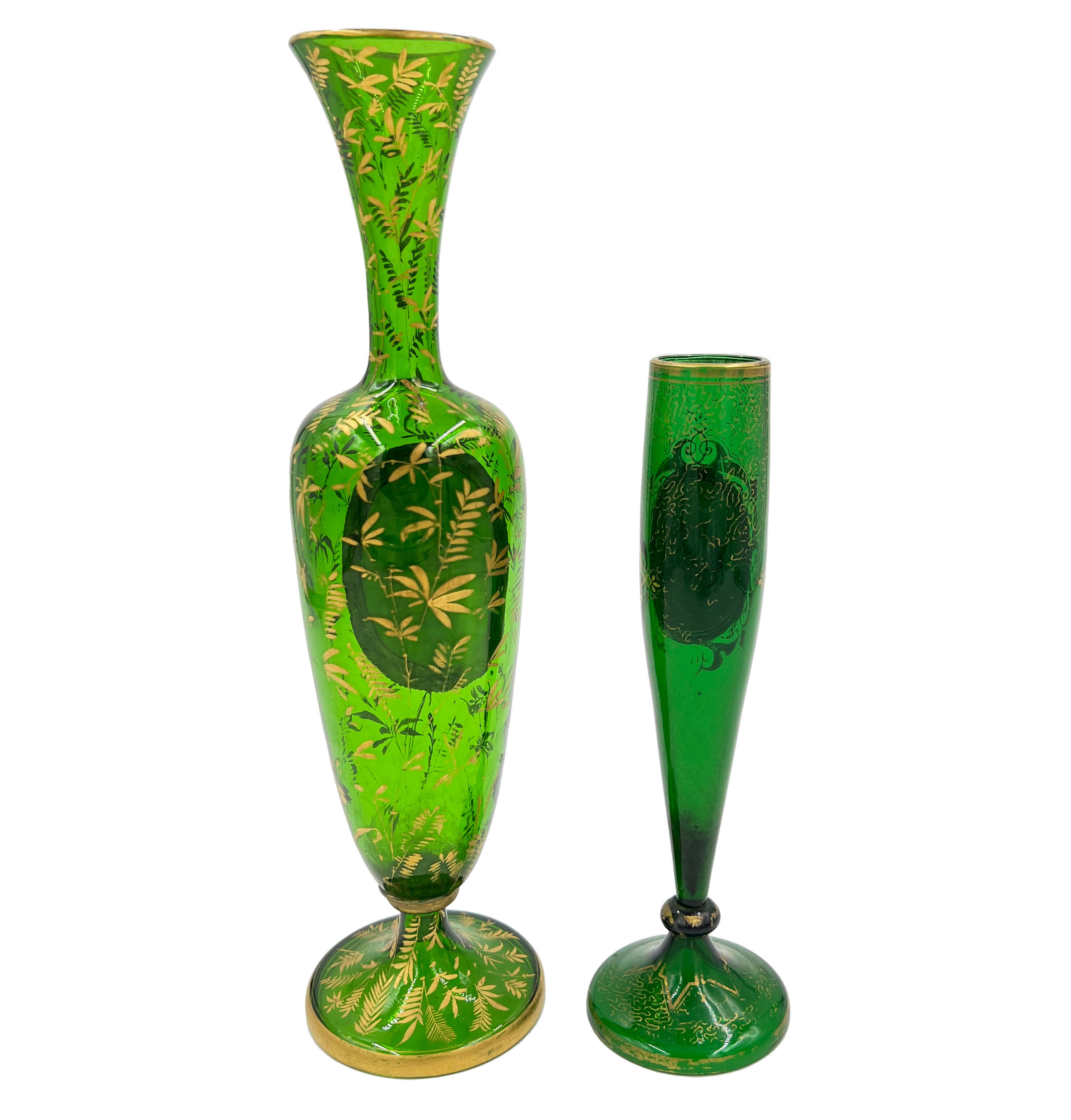 TWO BOHEMIAN GLASS VASES WITH HAND PAINTED OVAL PLAQUES, 19TH CENTURY - Image 2 of 3