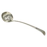 A LARGE FINE QUALITY GEORGIAN SILVER LADLE, LONDON, TD, 1808