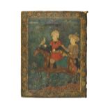 A 19TH CENTURY QAJAR HAND PAINTED PAPER MACHE LACQUER ALBUM COVER