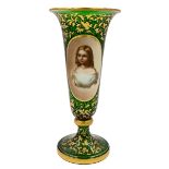 19TH CENTURY BOHEMIAN GLASS VASE WITH PORCELAIN PLAQUE