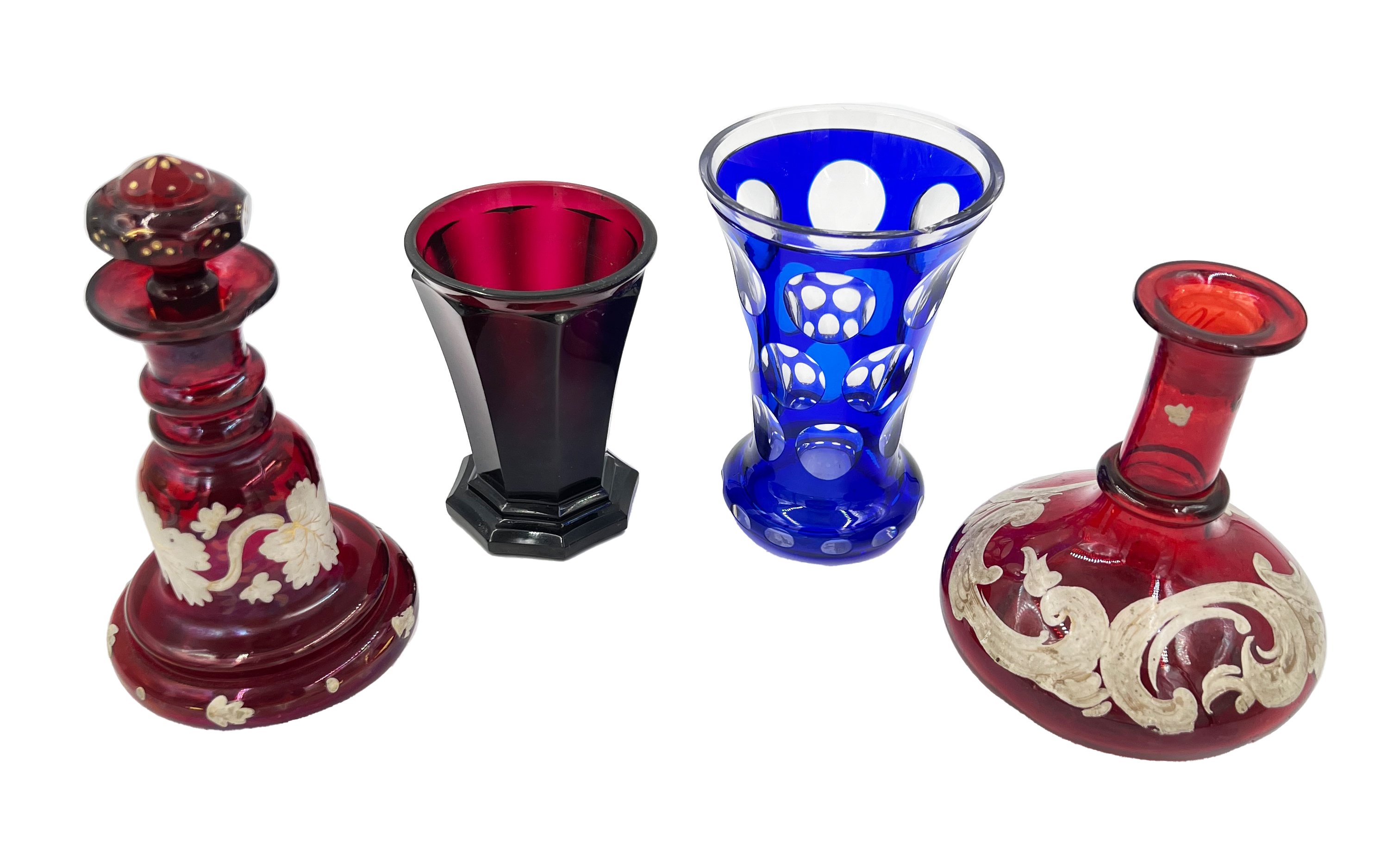 VARIETY IN BLUE AND RED – BOHEMIAN GLASS CUPS AND CONTAINERS - Image 2 of 2