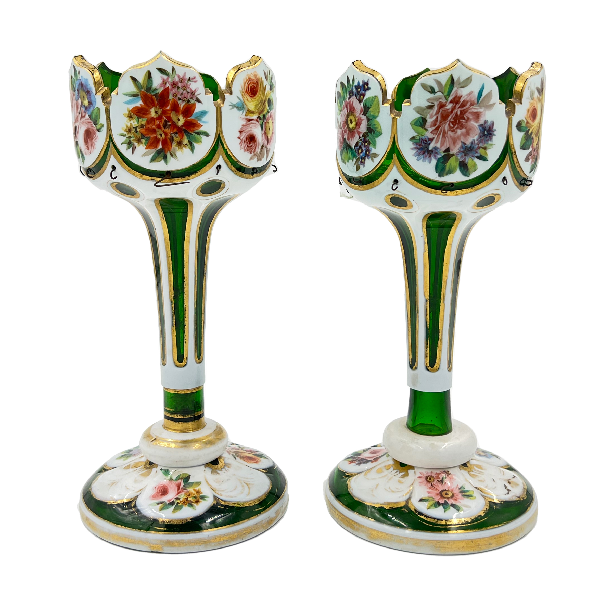 PAIR OF HAND-PAINTED BOHEMIAN GLASS LUSTRES