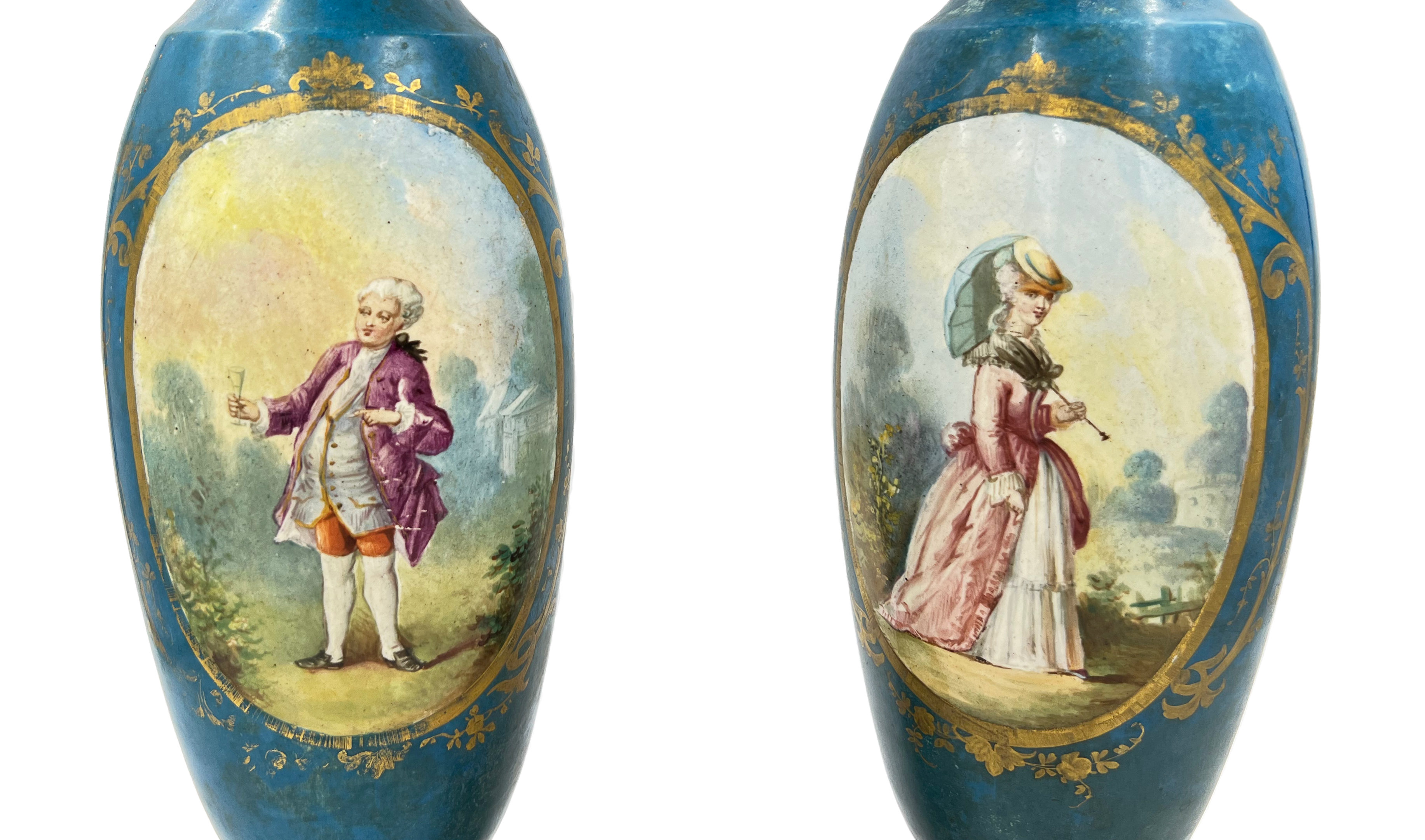 PAIR OF SEVRES STYLE PORCELAIN WITH METAL MOUNTING EWER/VASES - Image 3 of 3