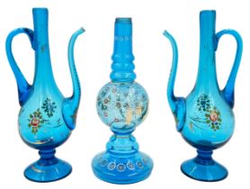 BLUE SERENITY: BOHEMIAN GLASS EWER AND VASE SET