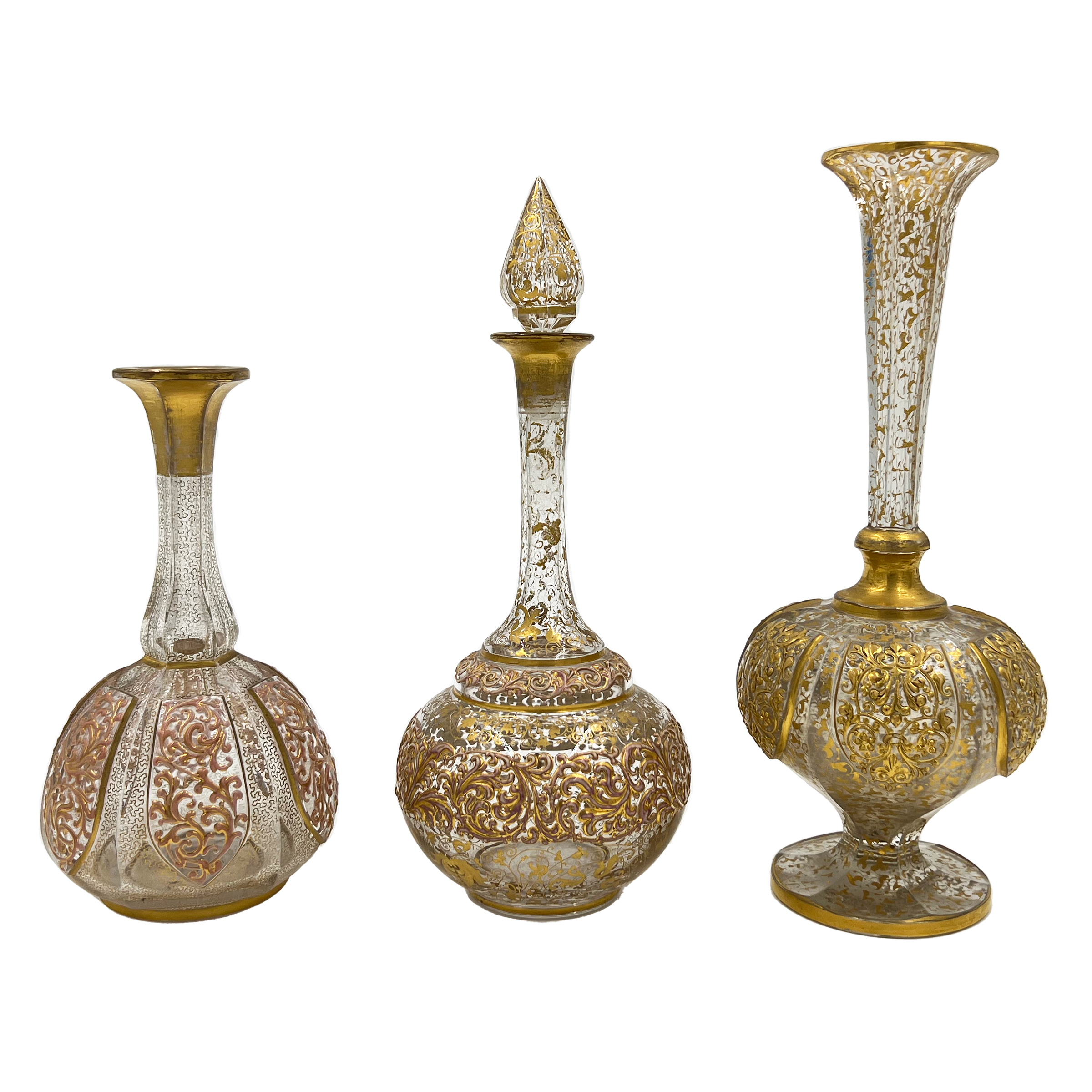 SET OF BOHEMIAN GLASS VASES AND BOTTLE