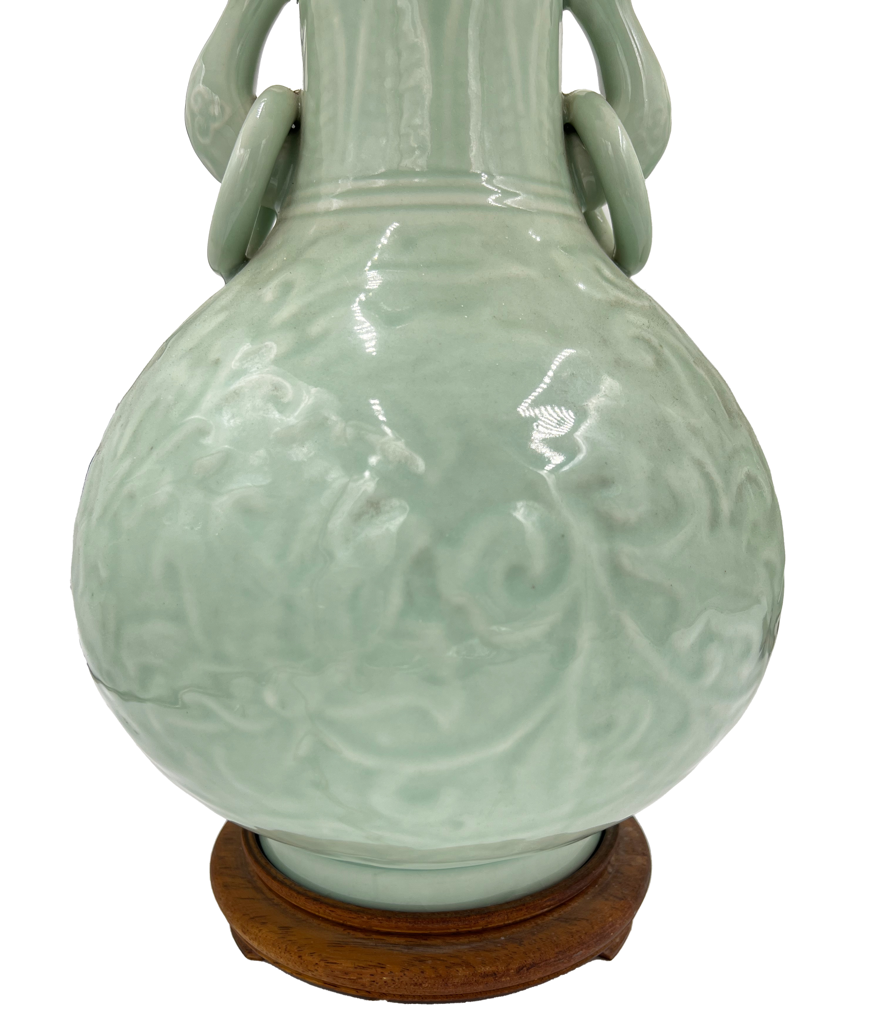 PAIR OF TURQUOISE PORCELAIN TABLE LAMPS - Image 3 of 3