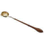 A GEORGIAN SILVER LADLE WITH TURNED WOODEN HANDLE, LONDON, WATTER BRIND, 1795