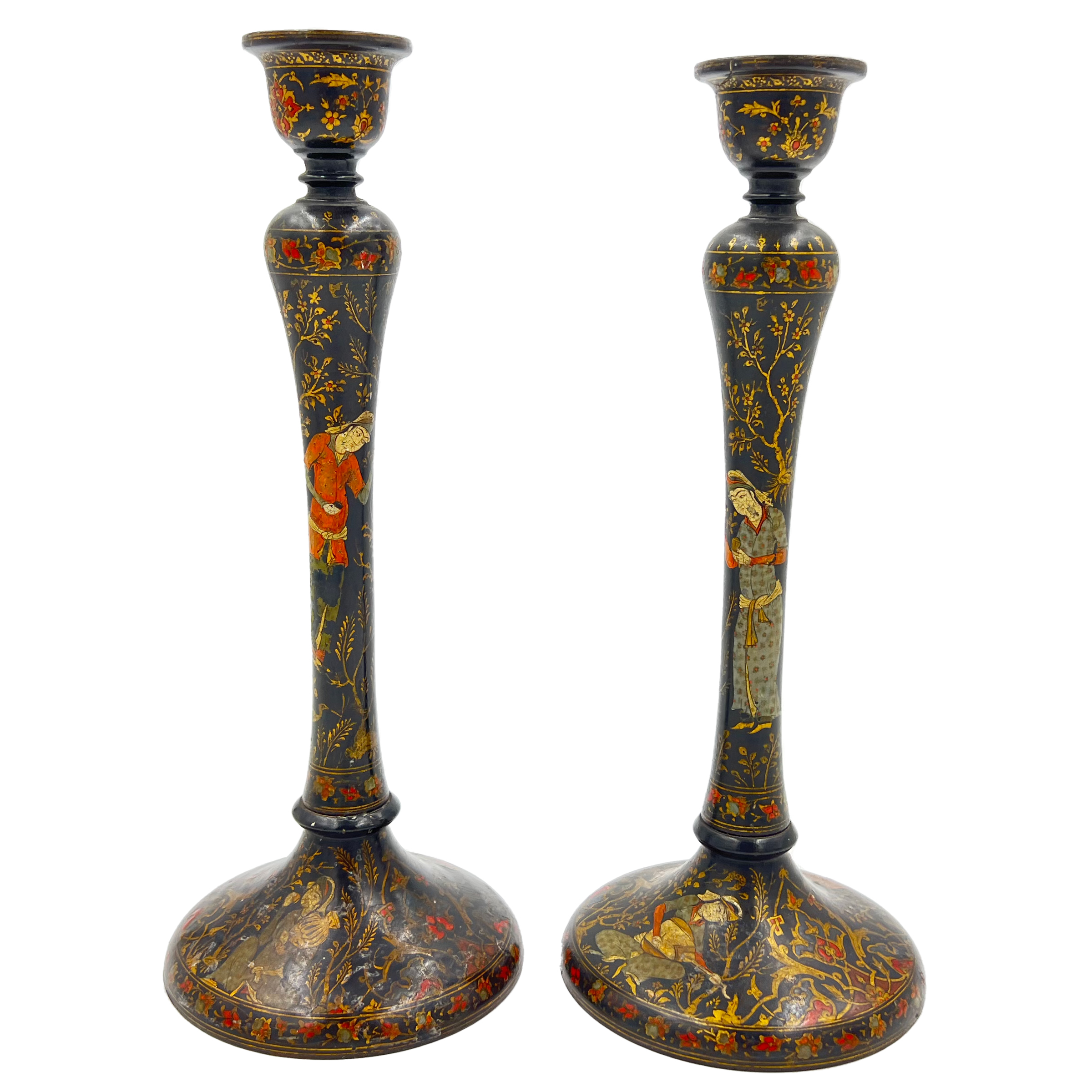 PAIR OF PERSIAN CANDLE HOLDERS, POSSIBLY QAJAR ERA