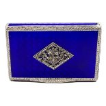 A SILVER AND BLUE ENAMEL CONTINENTAL SNUFFBOX WITH LONDON IMPORT MARKS, STOCKWELL & CO,1928