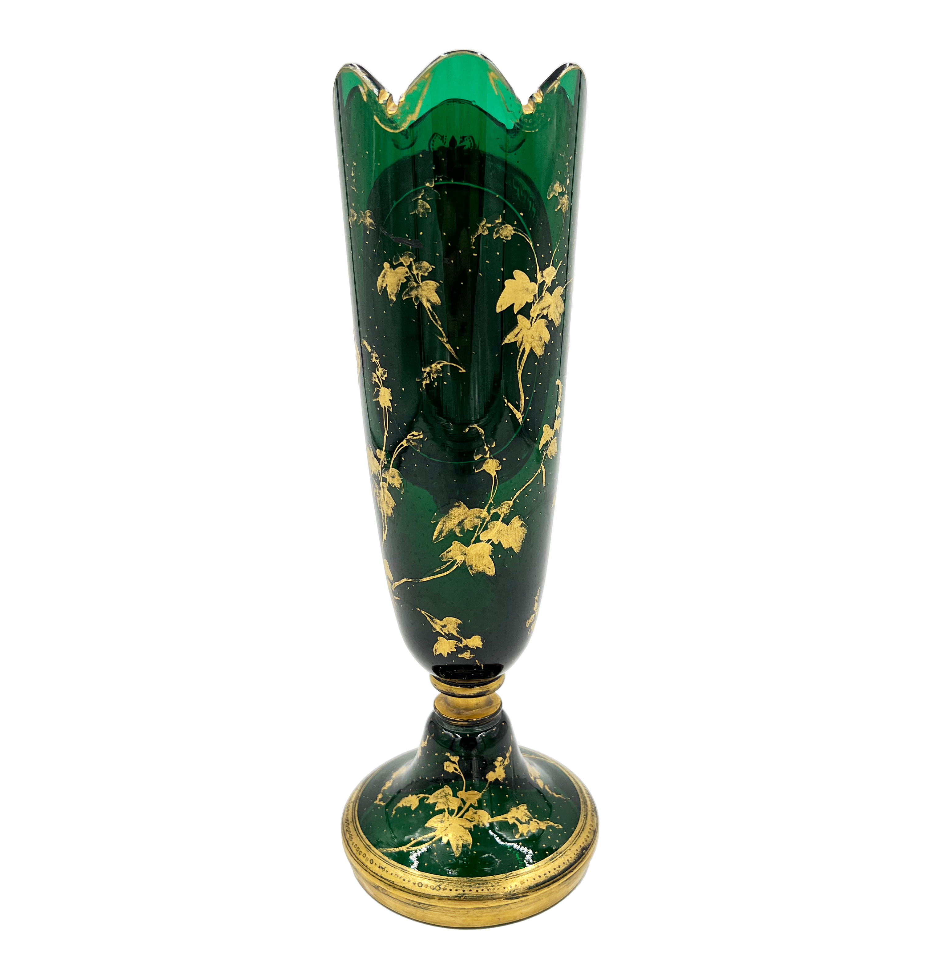 VERDANT BEAUTY – 19TH CENTURY GREEN BOHEMIAN GLASS VASE WITH GOLD GILDING - Image 2 of 3