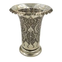 A GOOD QUALITY PERSIAN SILVER VASE WITH DETAILED DECORATION TO BODY