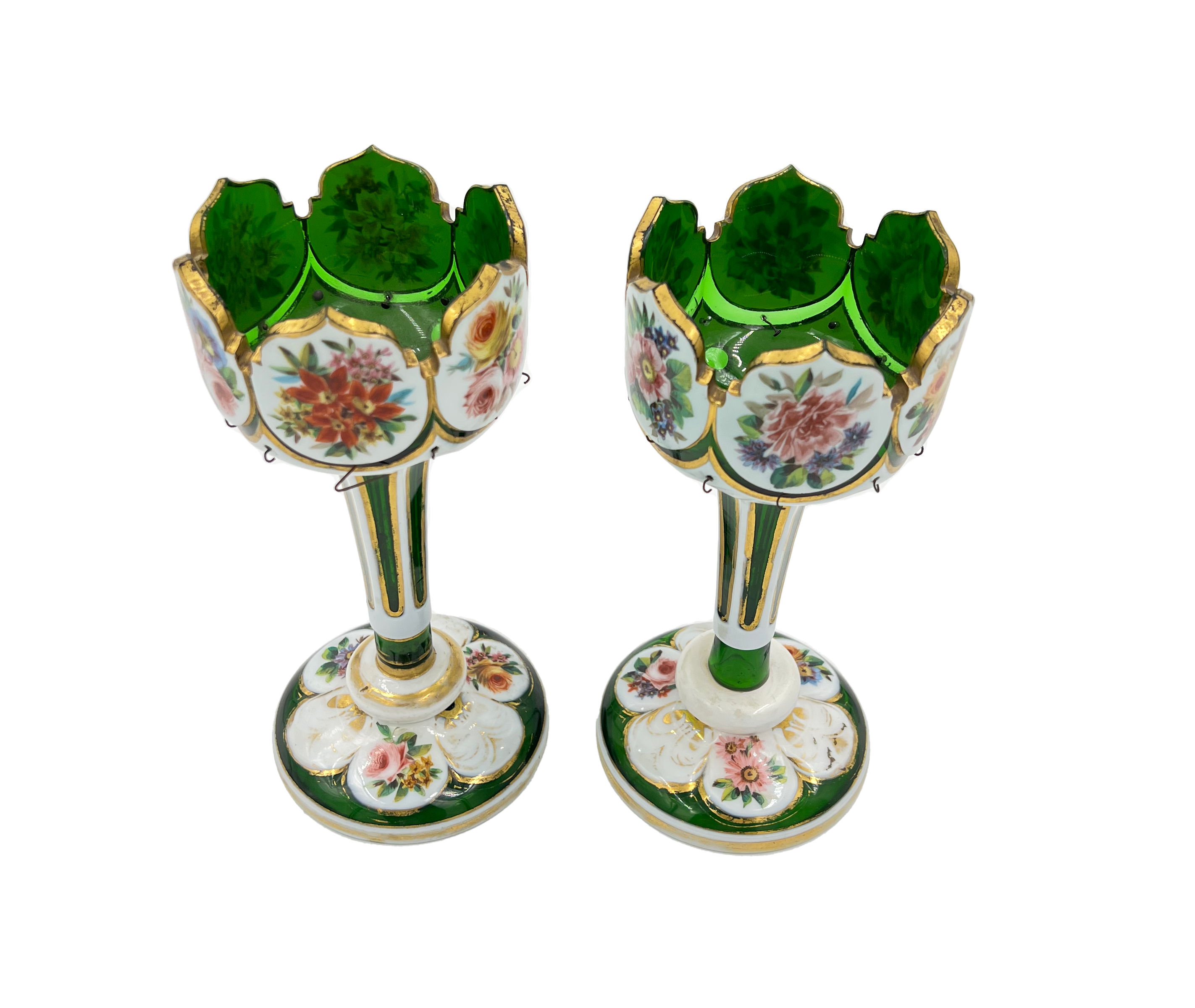 PAIR OF HAND-PAINTED BOHEMIAN GLASS LUSTRES - Image 2 of 2