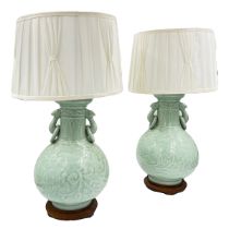 PAIR OF TURQUOISE PORCELAIN TABLE LAMPS