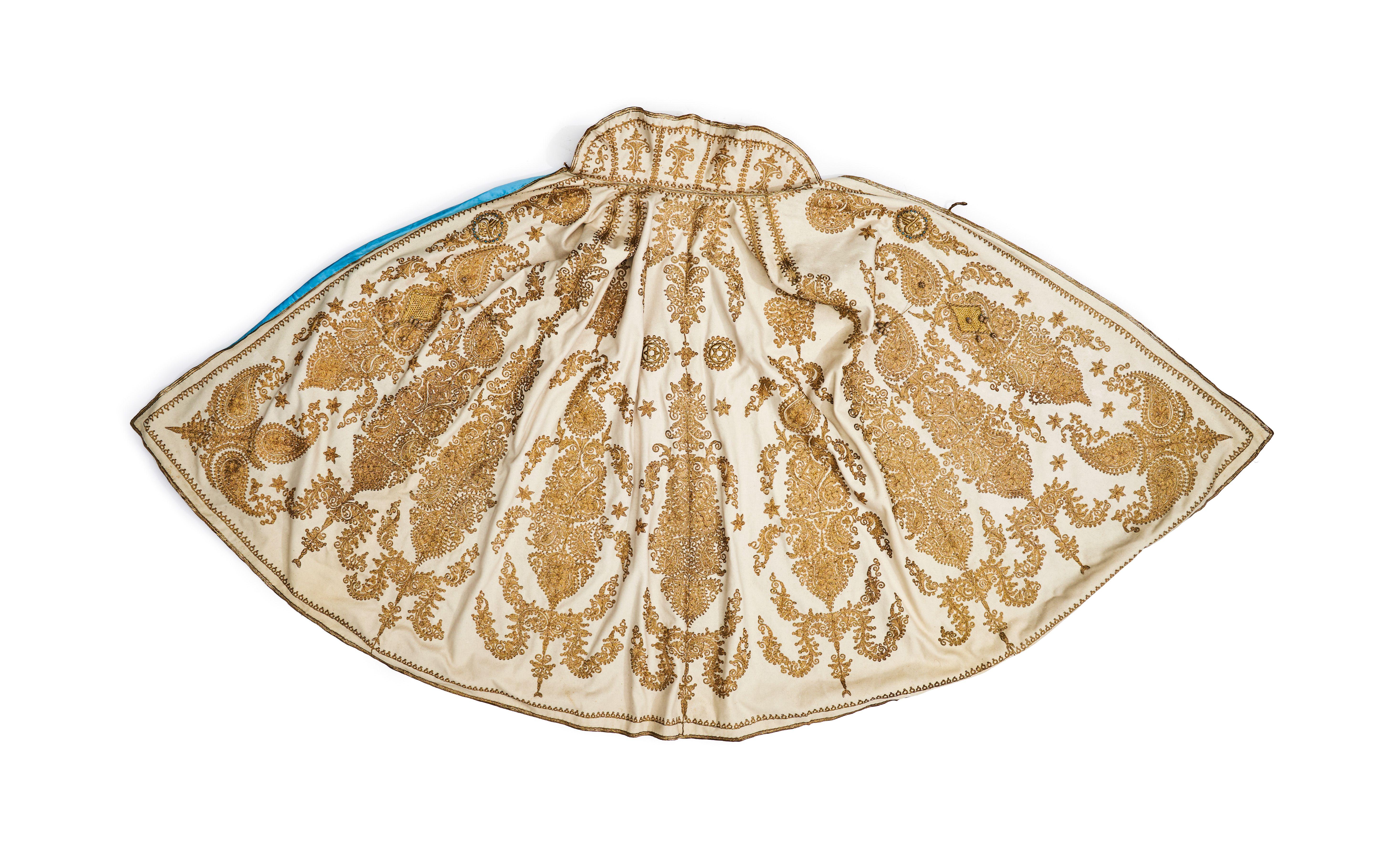 SILK, WOOL AND SILVER GILT MOROCCAN EMBROIDERY CEREMONIAL CAPE - Image 2 of 5