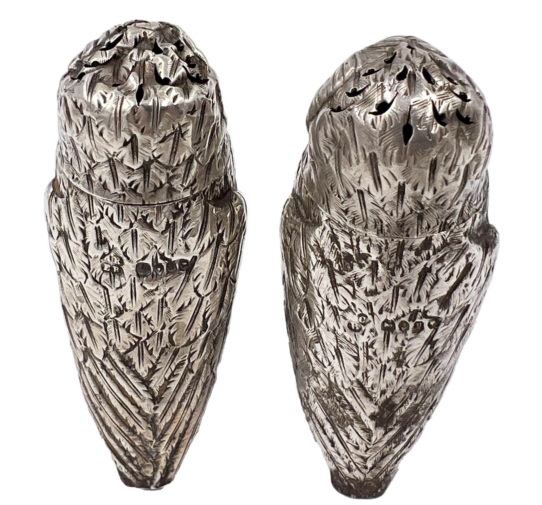 A FINE CASED MATCHED PAIR OF SILVER OWL SALT AND PEPPER POTS, LONDON, 1865/68 - Image 5 of 7