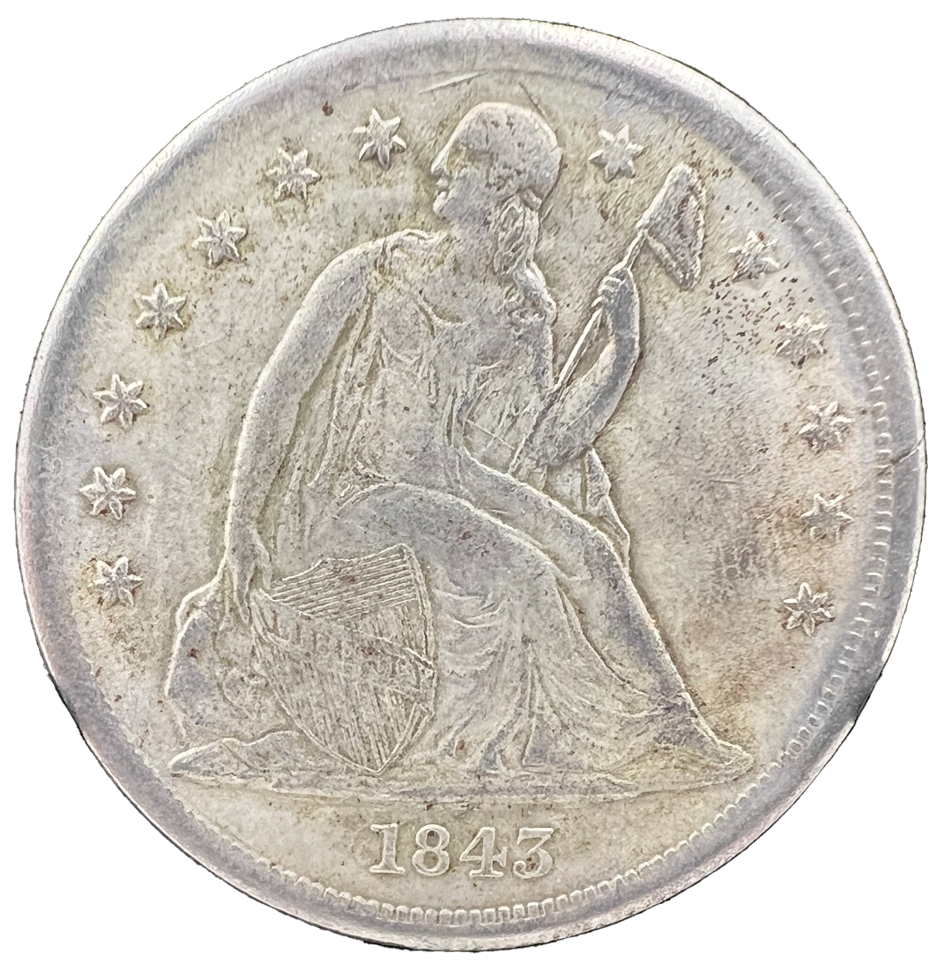1843 O SEATED LIBERTY SILVER US DOLLAR COIN - Image 2 of 2