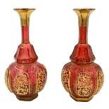PAIR OF RUBY AND GOLD GILDED BOHEMIAN GLASS VASES