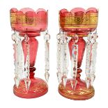 PAIR OF RED GLASS LUSTRES