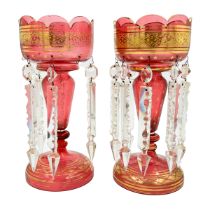 PAIR OF RED GLASS LUSTRES