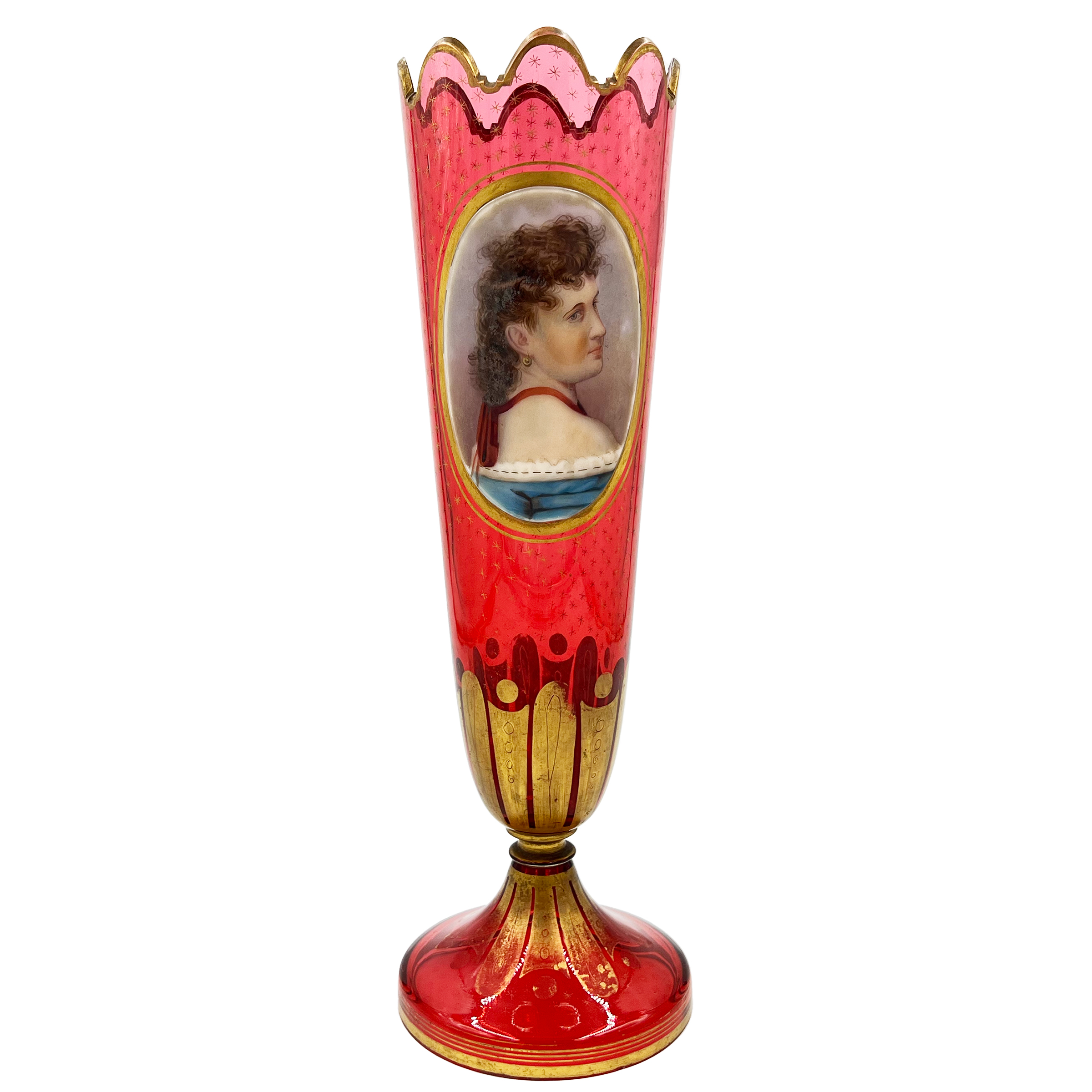 ROYAL RUBY – LARGE 19TH CENTURY BOHEMIAN GLASS VASE WITH GOLD GILDING