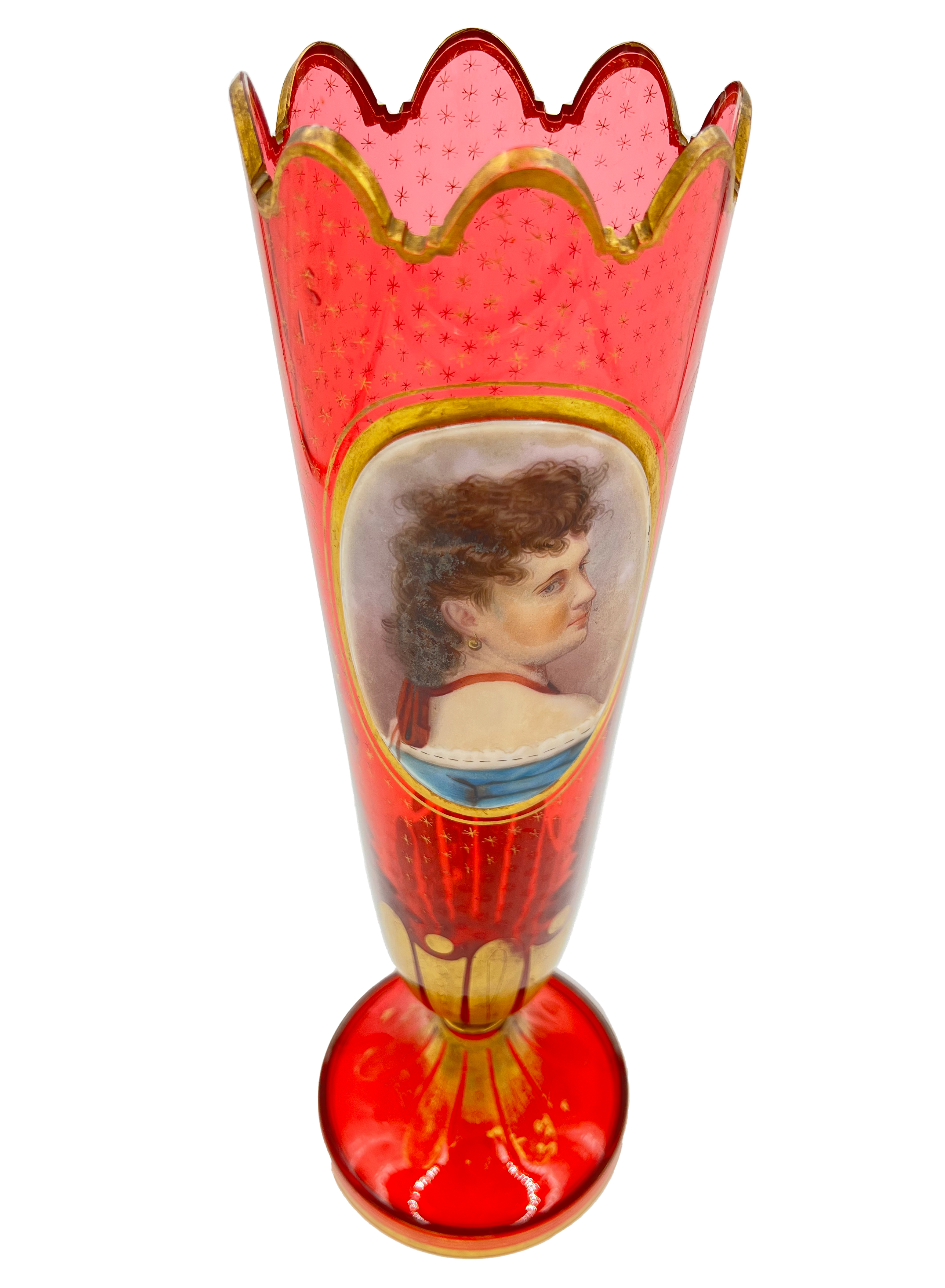 ROYAL RUBY – LARGE 19TH CENTURY BOHEMIAN GLASS VASE WITH GOLD GILDING - Image 3 of 3