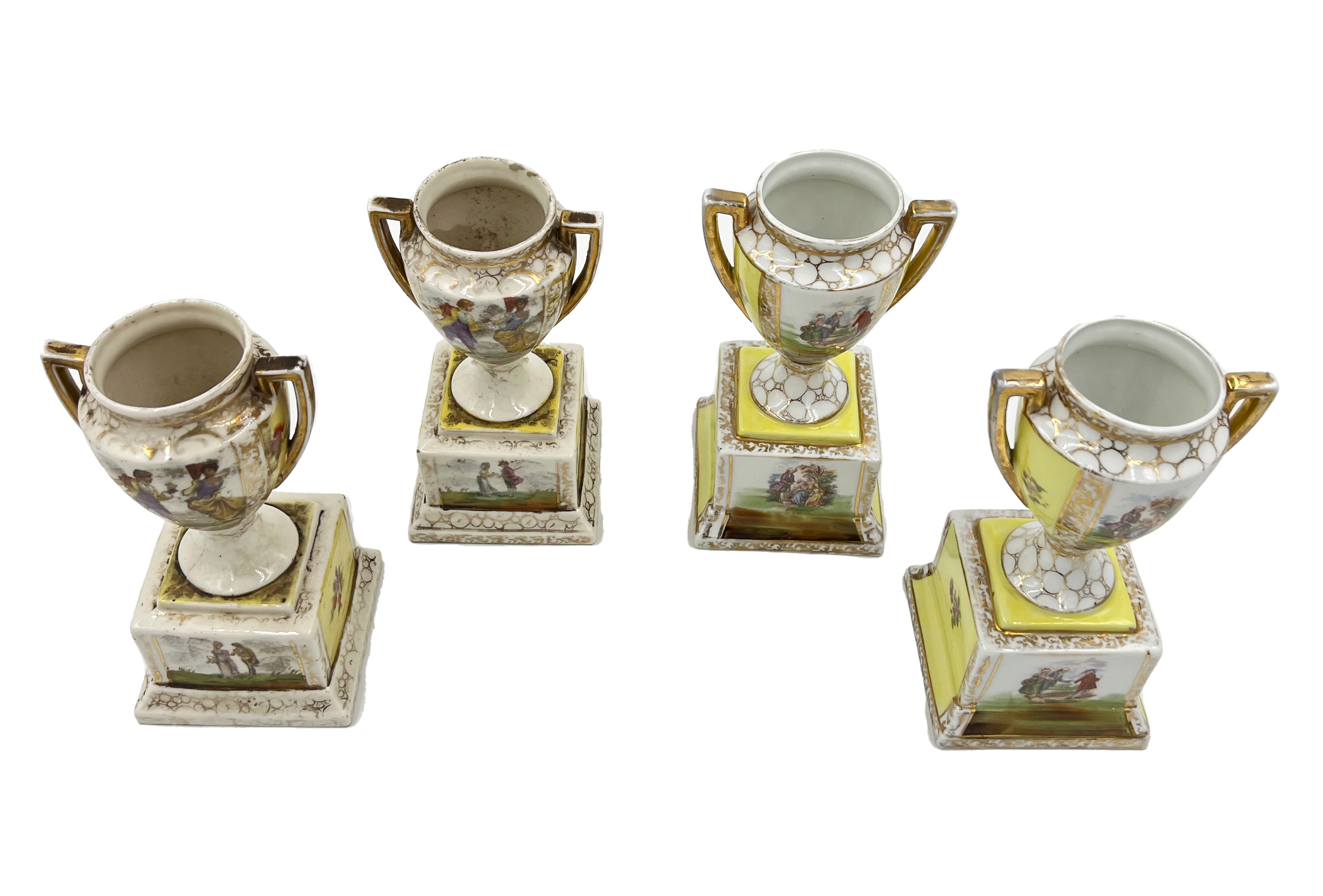 FOUR MINIATURE AUSTRIAN PORCELAIN VASES RAISED ON A SQUARE BASE - Image 2 of 3