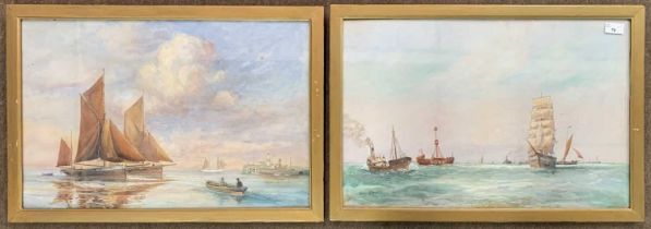 Ernest Hall (British, 20th century) Pair of shipping / nautical scenes, gouache, watercolour and