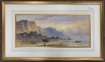 Lennard Lewis (1826-1913), Fisherfolk on the shoreline, watercolour, signed and dated 1912, 23x52cm,