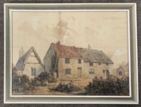 Attributed to Thomas Girtin (British,1775-1802), A rural cottage scene, watercolour, 24x34cm, signed