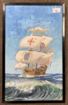 Ernest J. Hall (British, 20th century), Tall Rigged Ship, gouache on board, signed and dated '30,