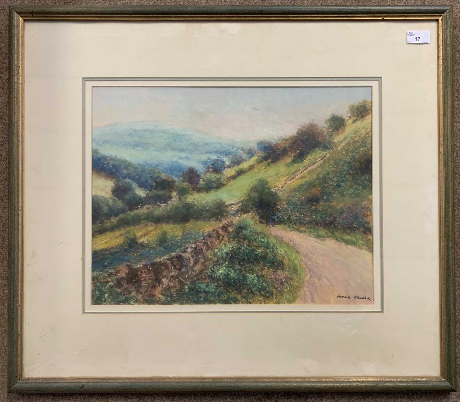 Peter Jander (South African, b.1954), View over rolling hillside pasture, pastel on paper, signed,