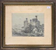 Thomas Watson (British,19th century), Castle on a Loch, graphite on paper, signed, indistinctly